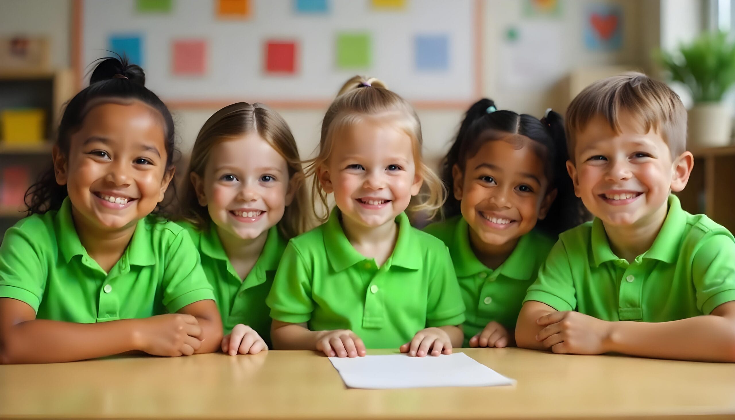 Young students smiling together in their classroom